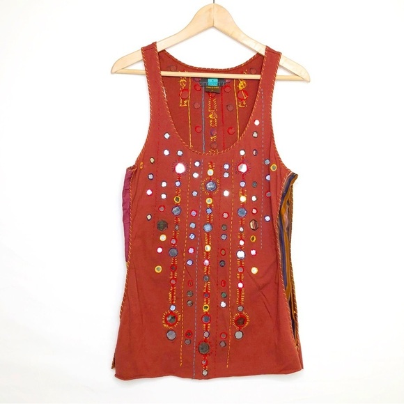 A Common thread boho embroidered embellished tank top - Picture 1 of 10